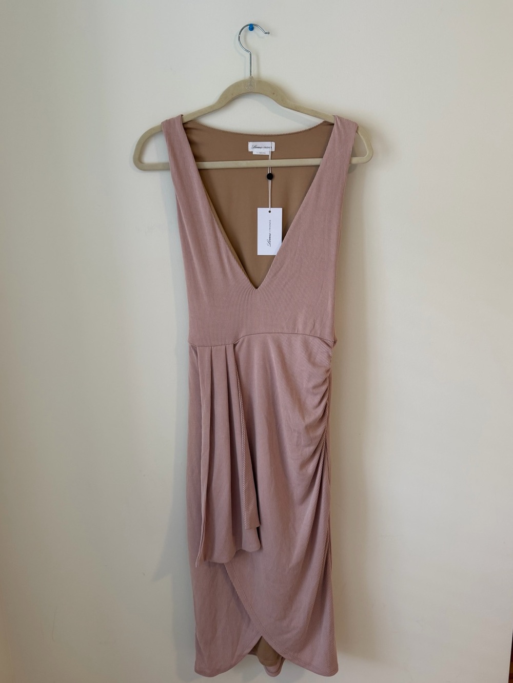 Lovers + Friends Dusty Mauve Draped V-Neck Midi Dress